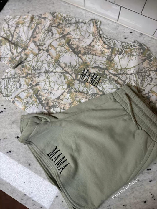 camo tee + shorts